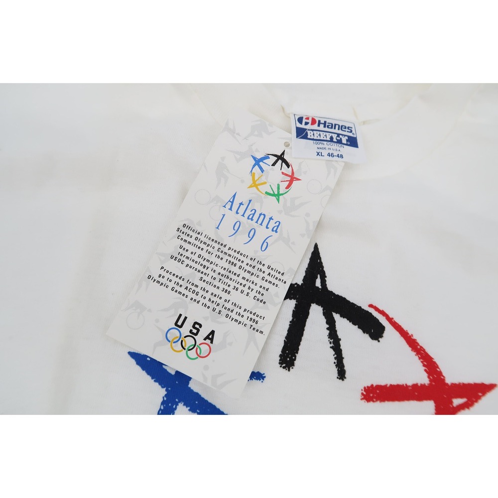Vintage Atlanta 1996 Olympics Shirt XL White Hanes Beefy-T USA Single Stitch NEW - Picture 2 of 7